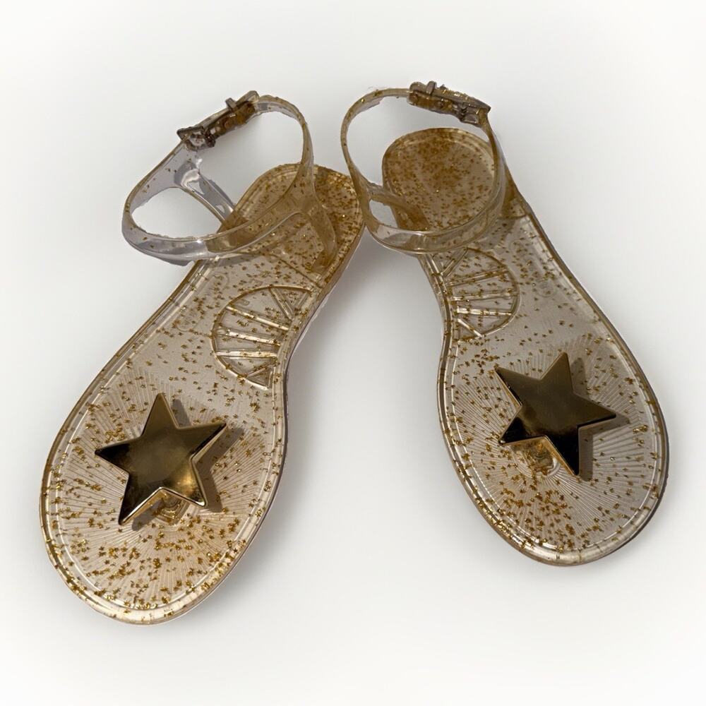 Katy Perry “The Geli” Star Jelly Sandals Clear Glitter Poolside Chic Size 7
